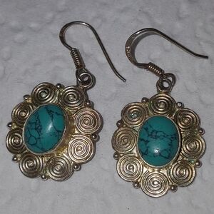 Sterling Silver Earrings Dyed Howlite Handcrafted Scroll Design